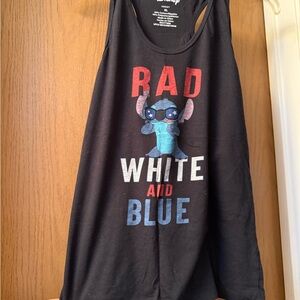 Disney Black Tank Top with Stitch in Red, White, and Blue
